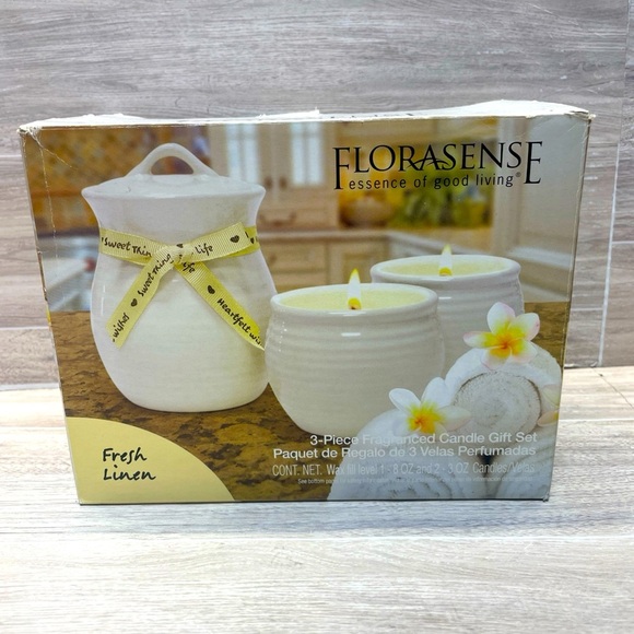 Florasense Fresh Linen 3 Piece Fragranced Candle Gift Set New Open Box - Picture 1 of 6